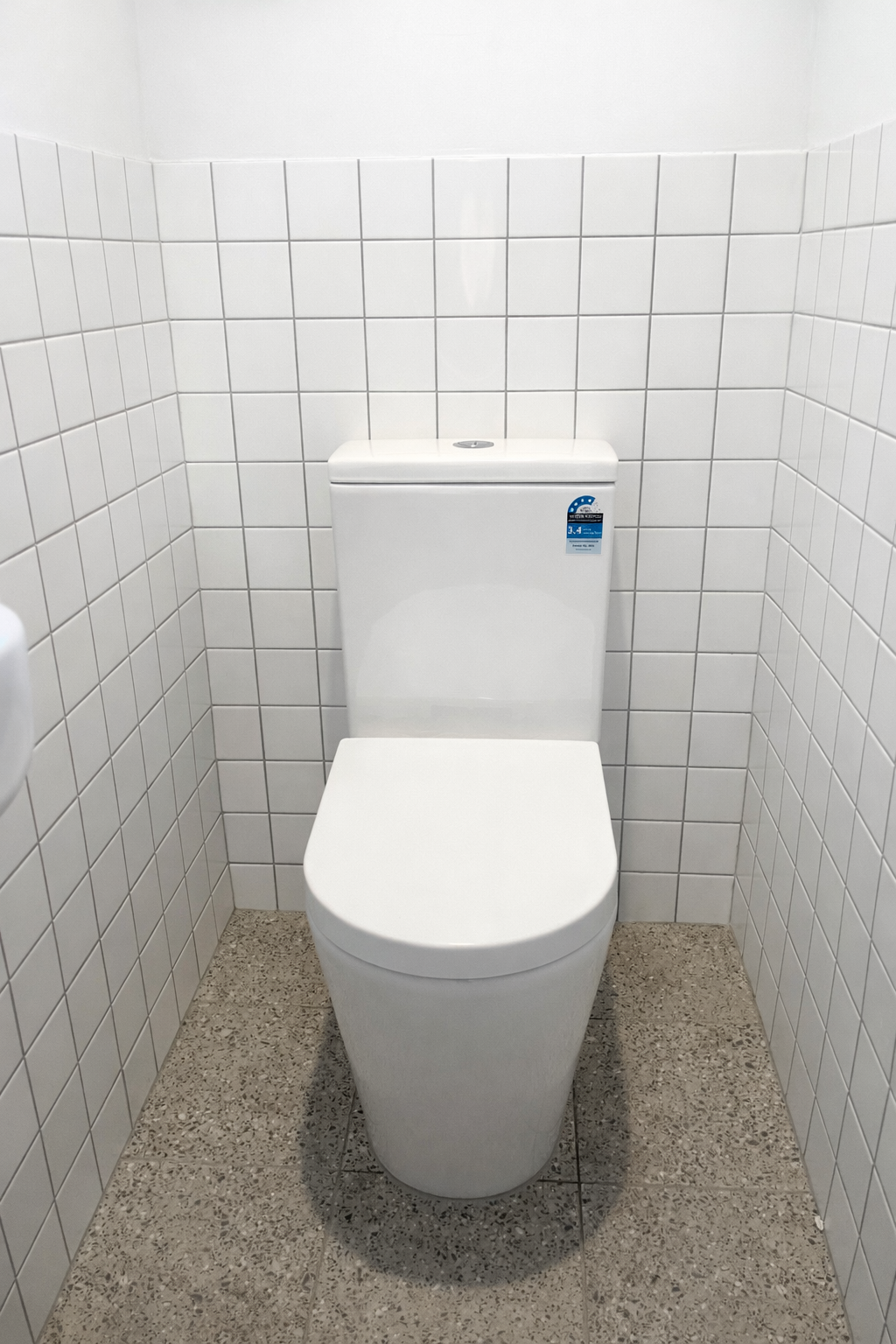 New back-to-wall toilet in a freshly tiled bathroom